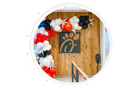  Balloon Cottage and Blank Canvas Event Decor Group- Corporate Event Ballloon Decor- Chik Fillet Balloons
