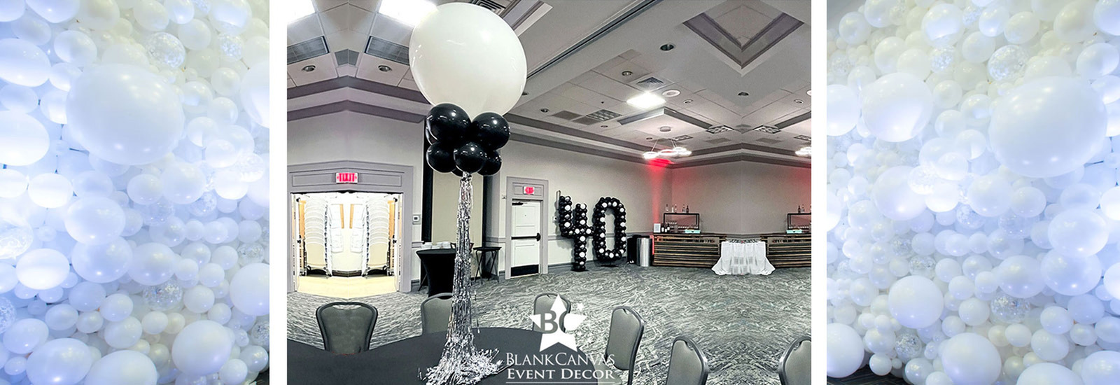 Black and Silver Balloon Centerpiece and Large 40th Balloon Sculpture at The Crown Plaza Melbourne Oceanfront by Blank Canvas Event Décor