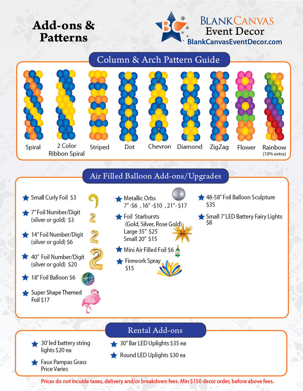 Balloon Décor Addon Options and Patterns