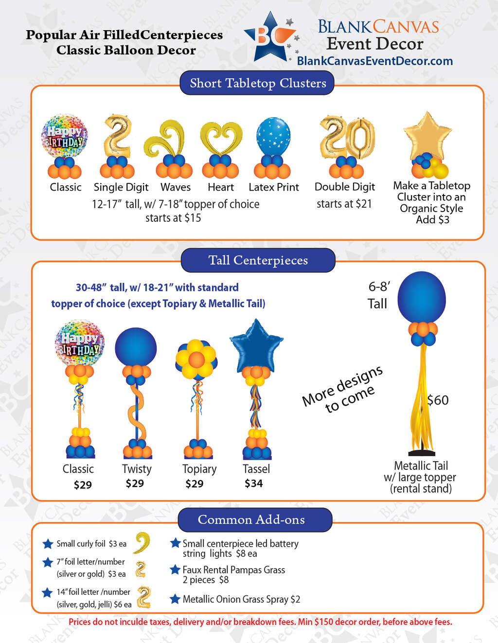 Balloon Centerpiece Price List