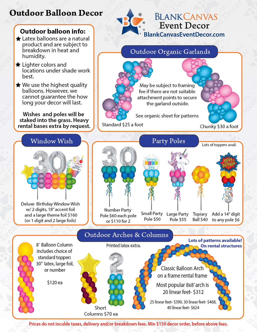 Blank Canvas Event Decor Outdoor Balloon Menu- Brevard and Melbourne FL