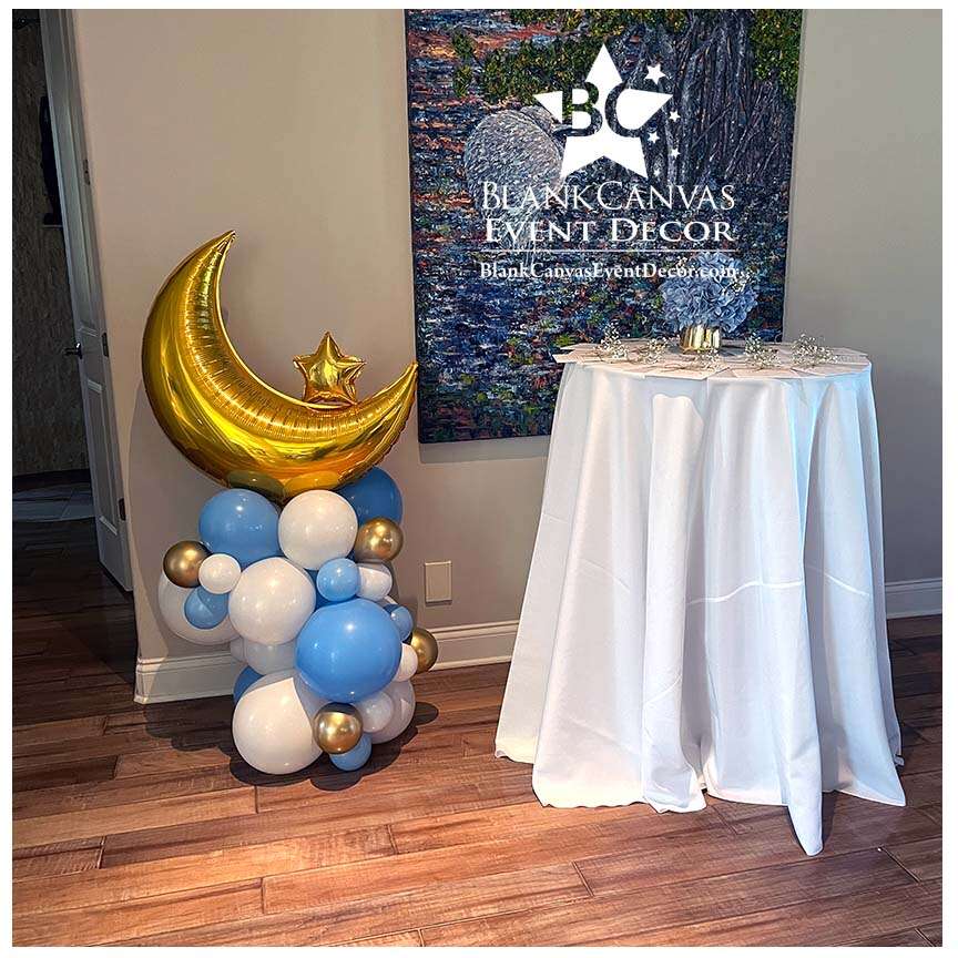 Baby Shower Balloons- Organic Style Mini Balloon Column with Moon and Stars, Over the Moon in Suntree Melbourne FL